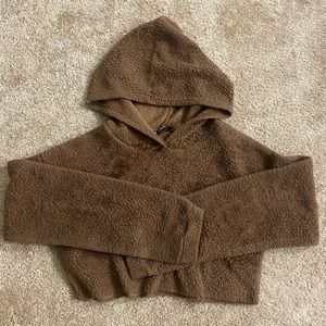 Brown Teddy Cropped Hoodie